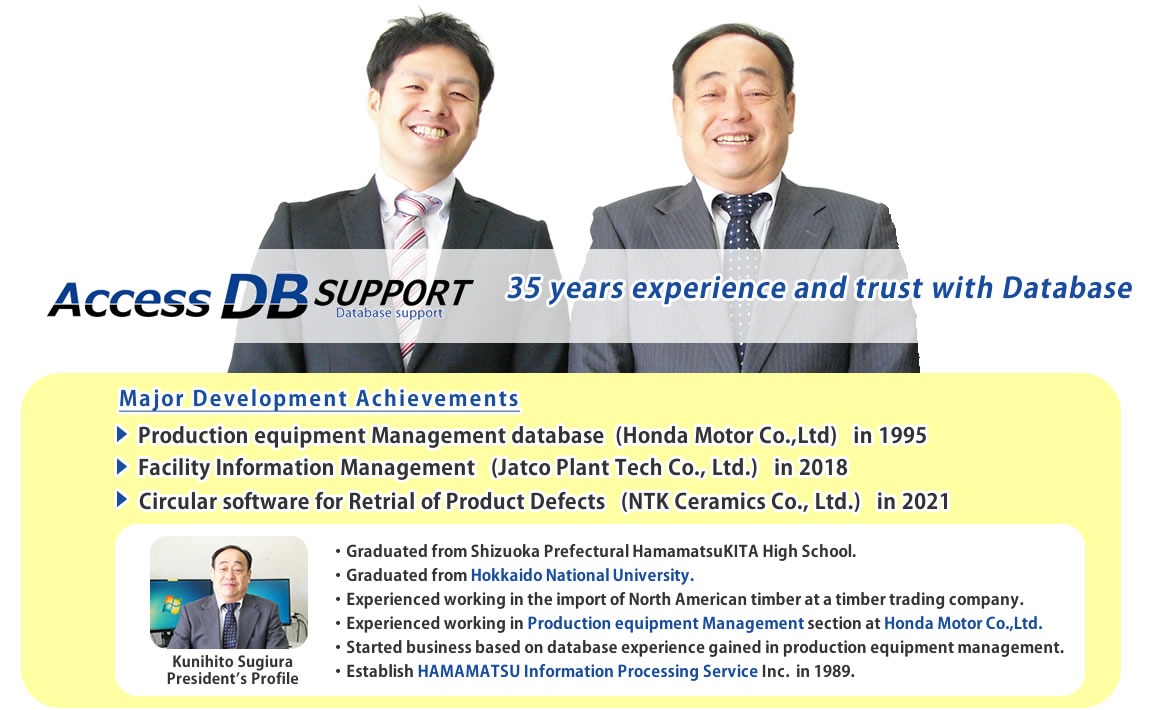 Access DB Support, 35 years of experience, From Hamamatsu City, Shizuoka Prefecture, Japan.